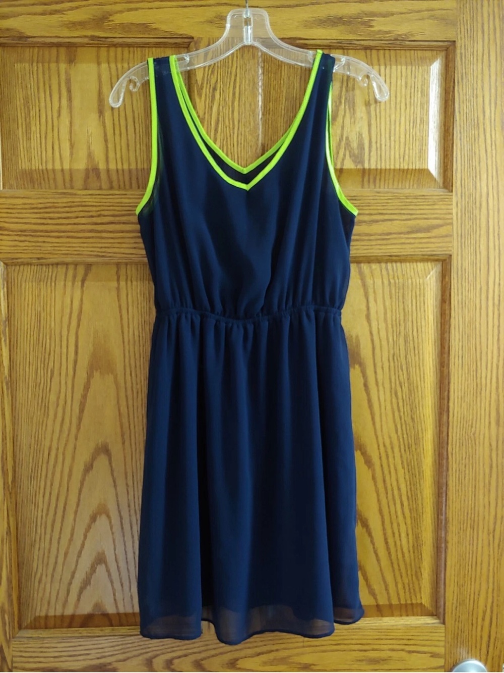 Soprano Navy Dress with Lime Trim - Sleeveless V-Neck